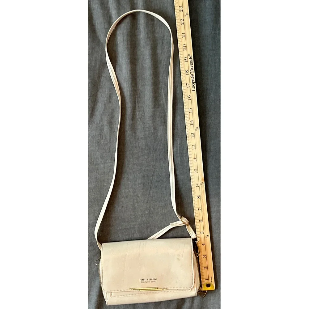 Forever LengRui Cream White Crossbody Wallet Bag Rhinestone Accents Organizer